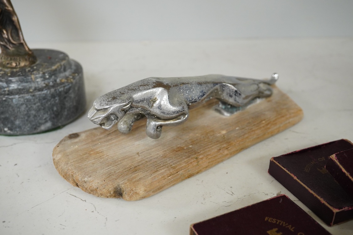 Three car mascots to include two Sprit of Ecstasy examples and five Festival of Britain medallions